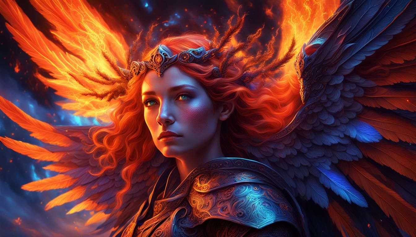 Fiery Angel in Dark Mystical Atmosphere