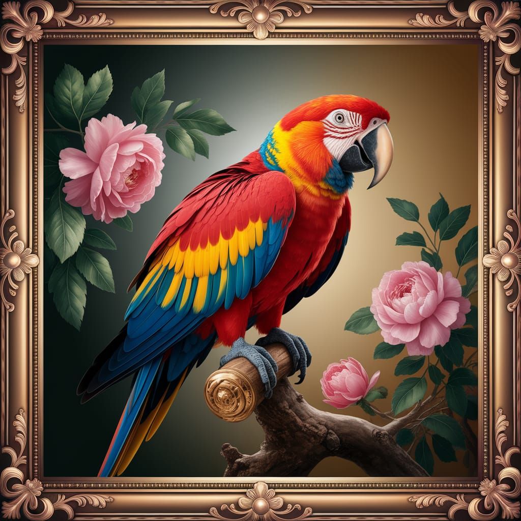 Magnificent Parrot in Gilded Cage Art