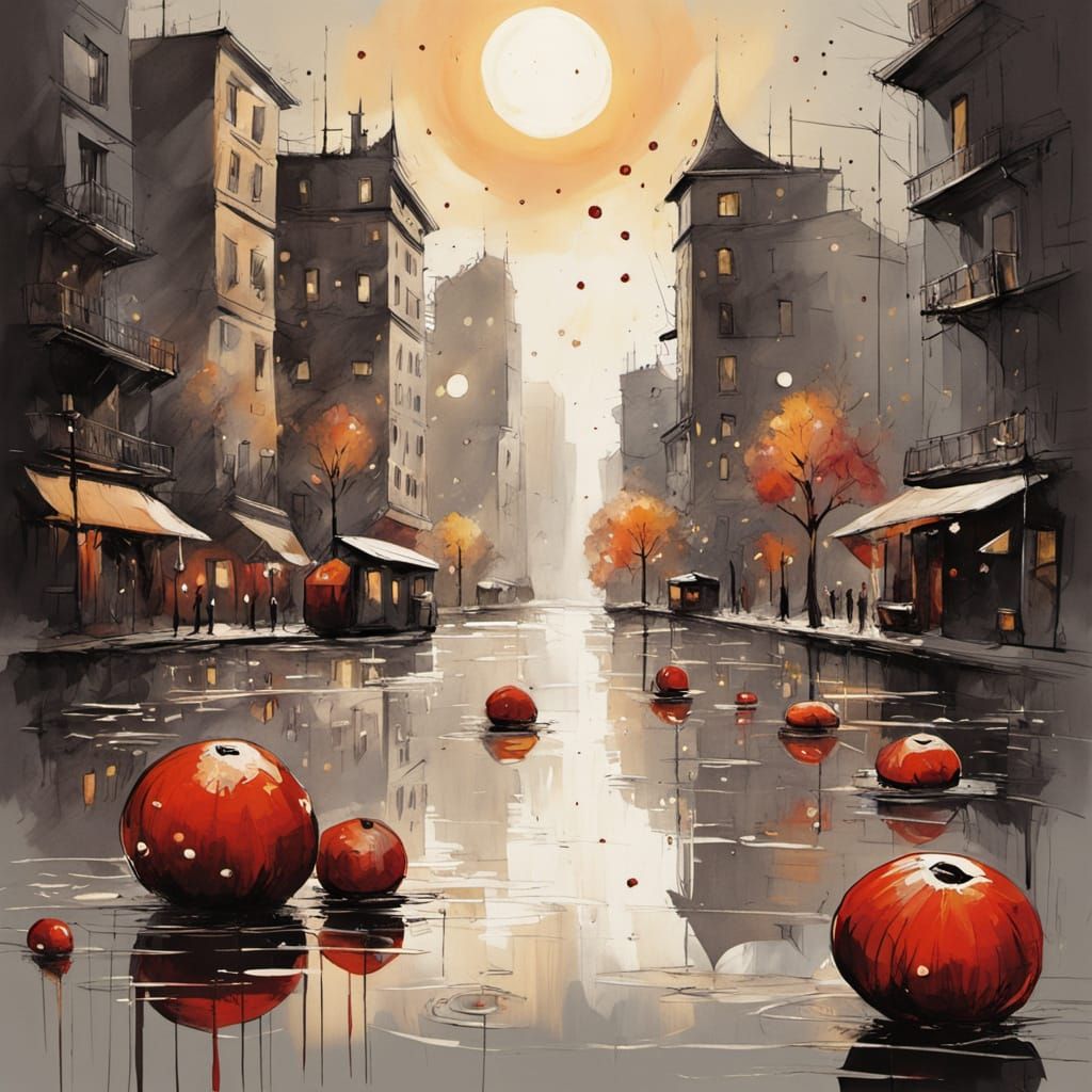 Cityscape in Chestnut Shell: Impressionist Gouache