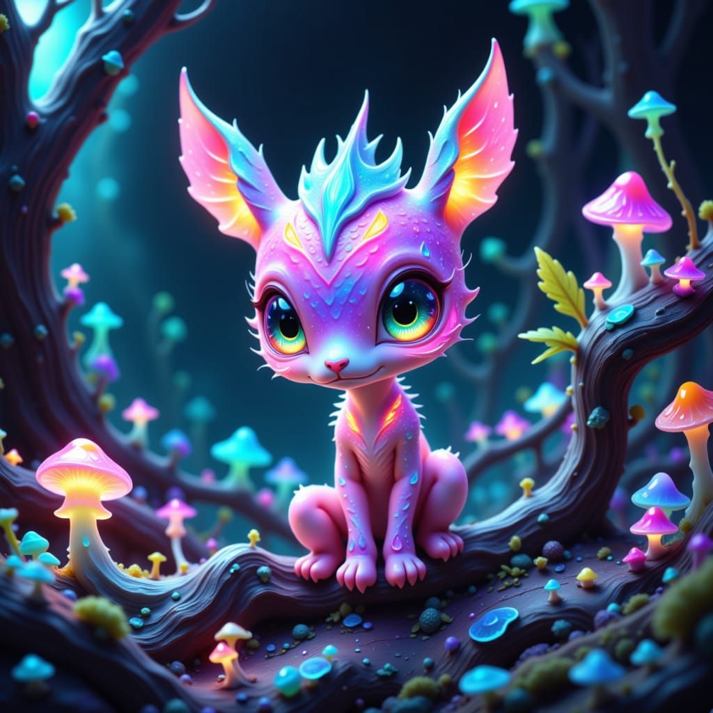 Bioluminescent Creature with Holographic Scales in Alien For...