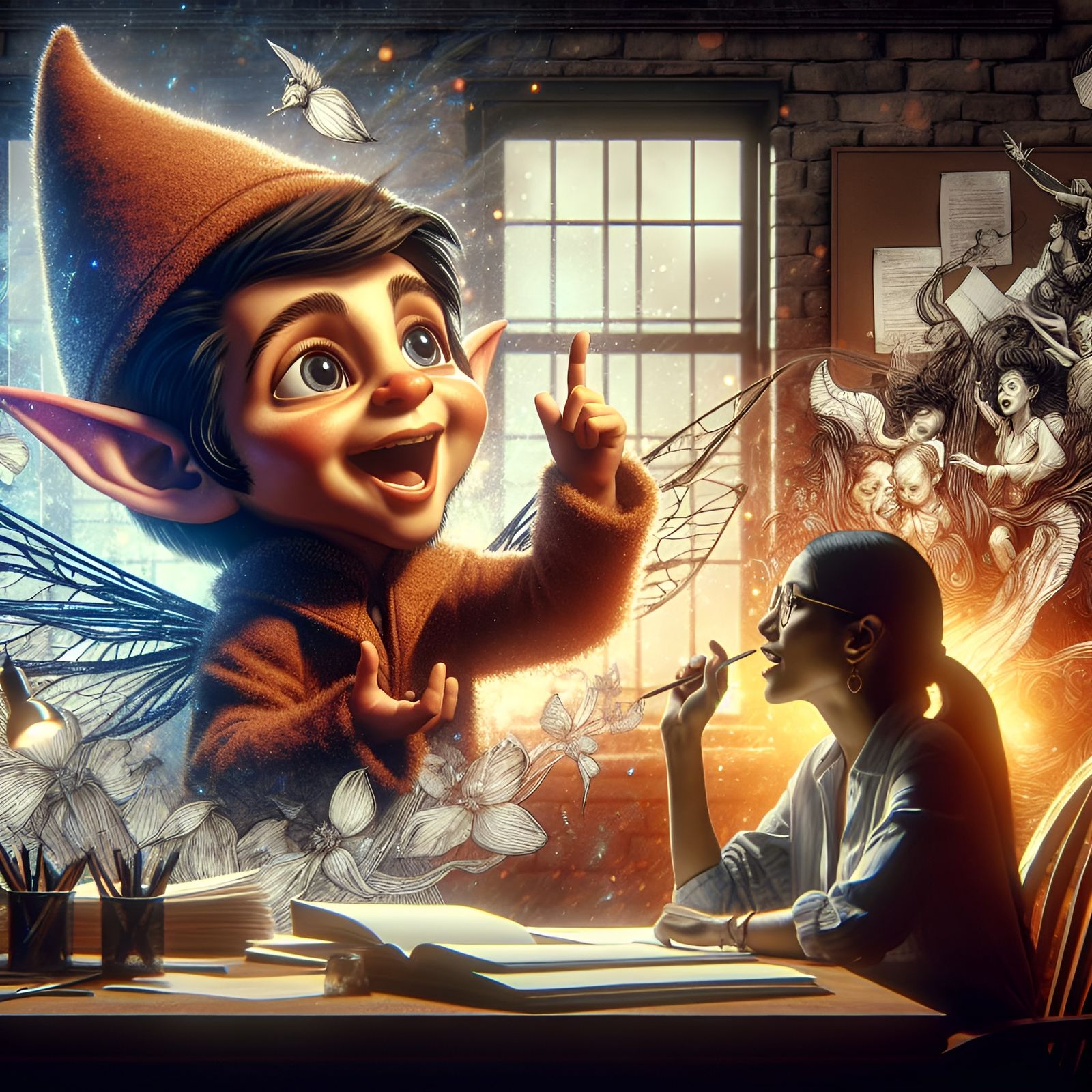 Cute Elf Narrates Story in Digital Ink Art