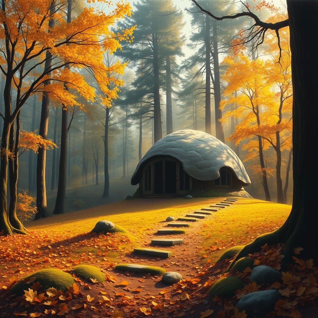 Autumn Anthill in Ethereal Oil Painting Style