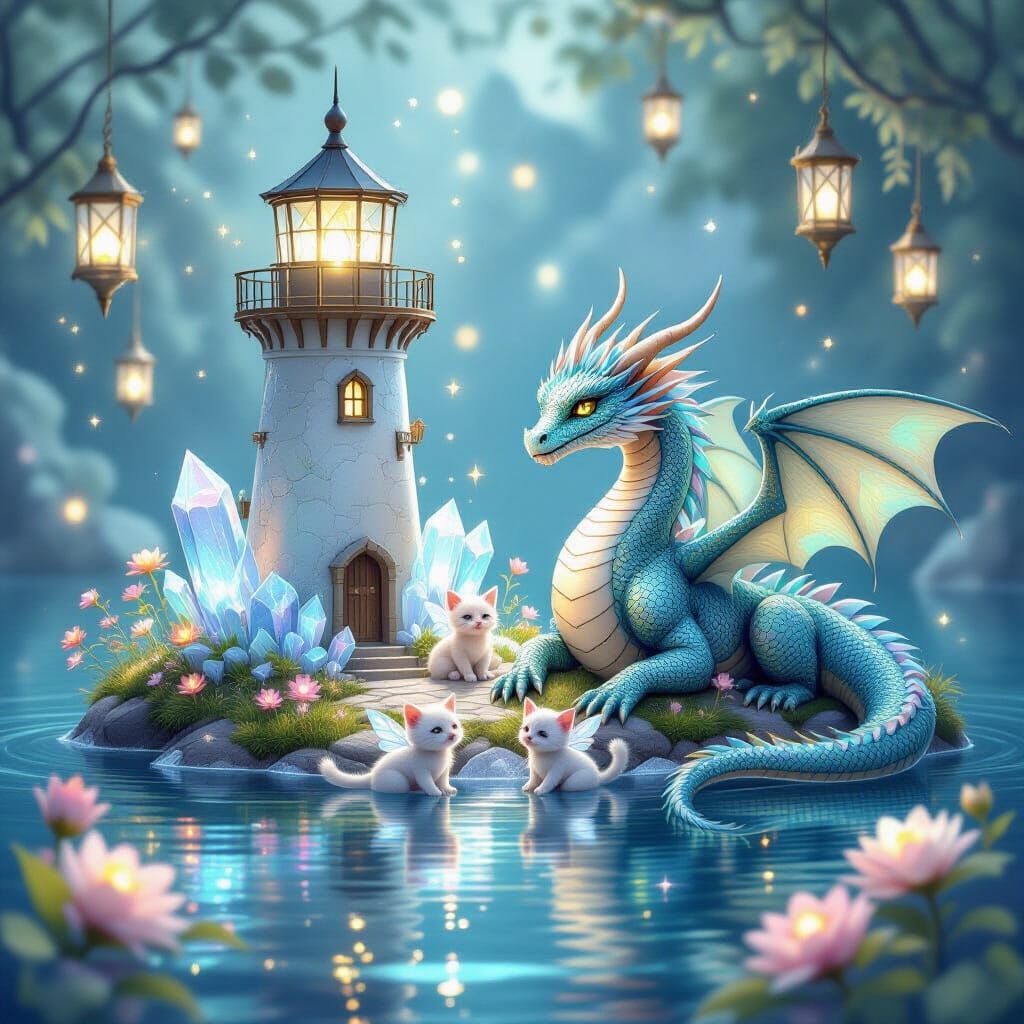 Glass Lighthouse on Floating Crystal Island