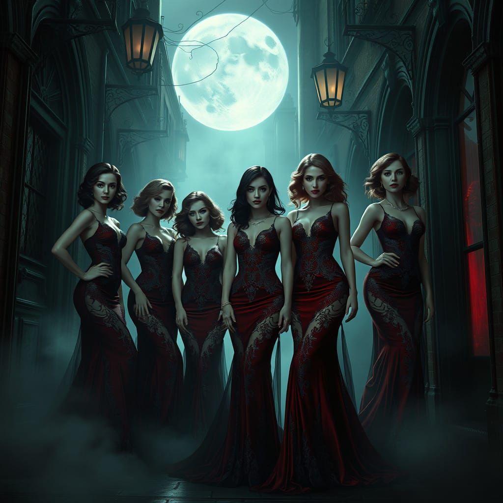 Gothic Vampire Women in Elegant Evening Gowns
