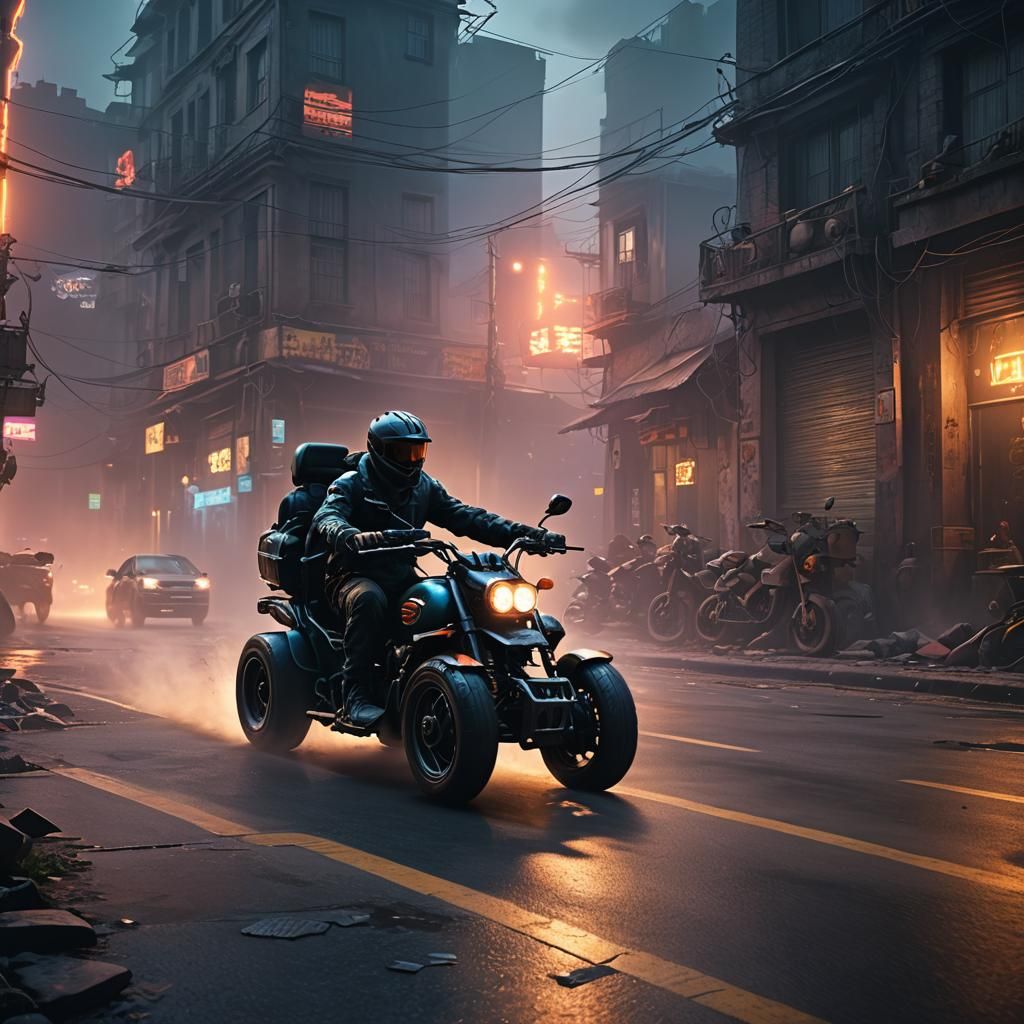 Boy in Wheelchair Driving Motorbike: Matte Painting