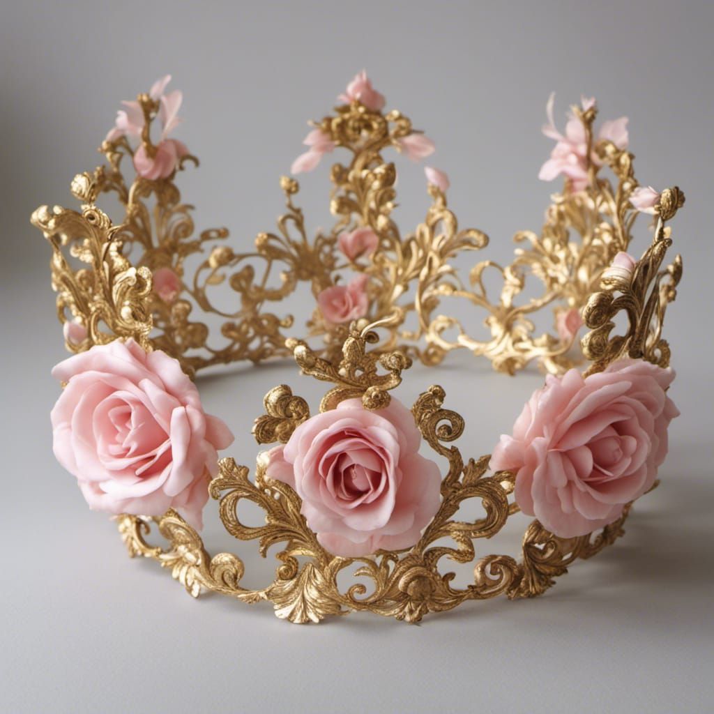 Rococo Rose Crown in Pale Pink and Gold