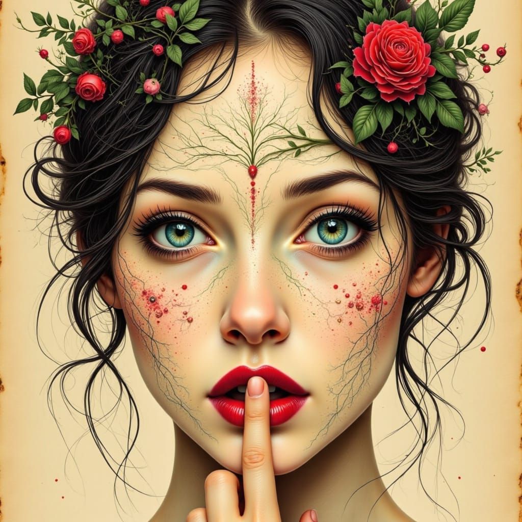 Expressive Portrait of German Woman with Floral Veins