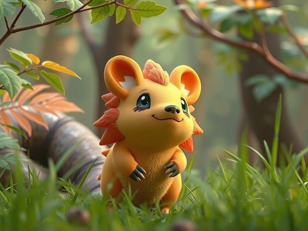 Brazilian Guinea Pig Pokémon in Lush Forest, 3D Render