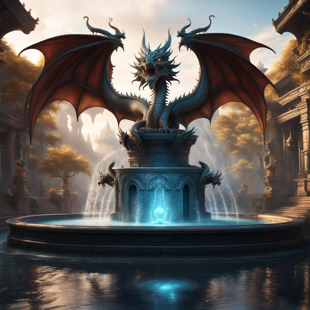 Divine Dragon Water Fountain Concept Art