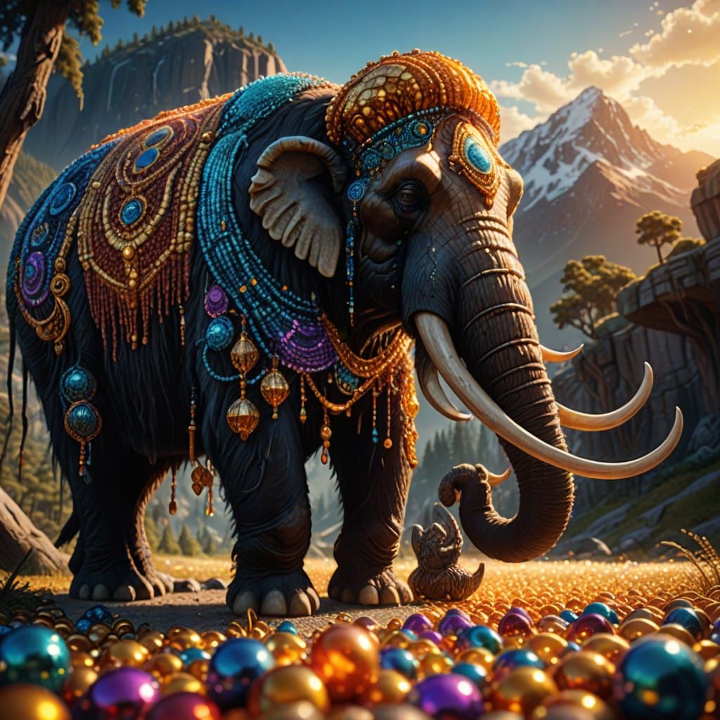 Beaded Mammoth Fantasy Concept Art in Greg Rutkowski Style