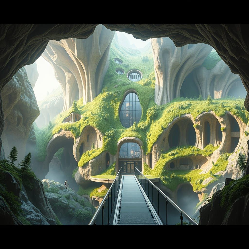 Cyberpunk Cave Palace in a Dreamlike Environment