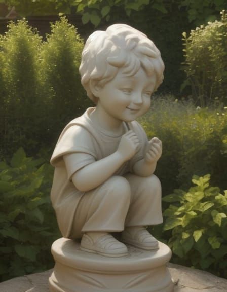 Delightful Clay Statue of Cheerful Boy in Garden