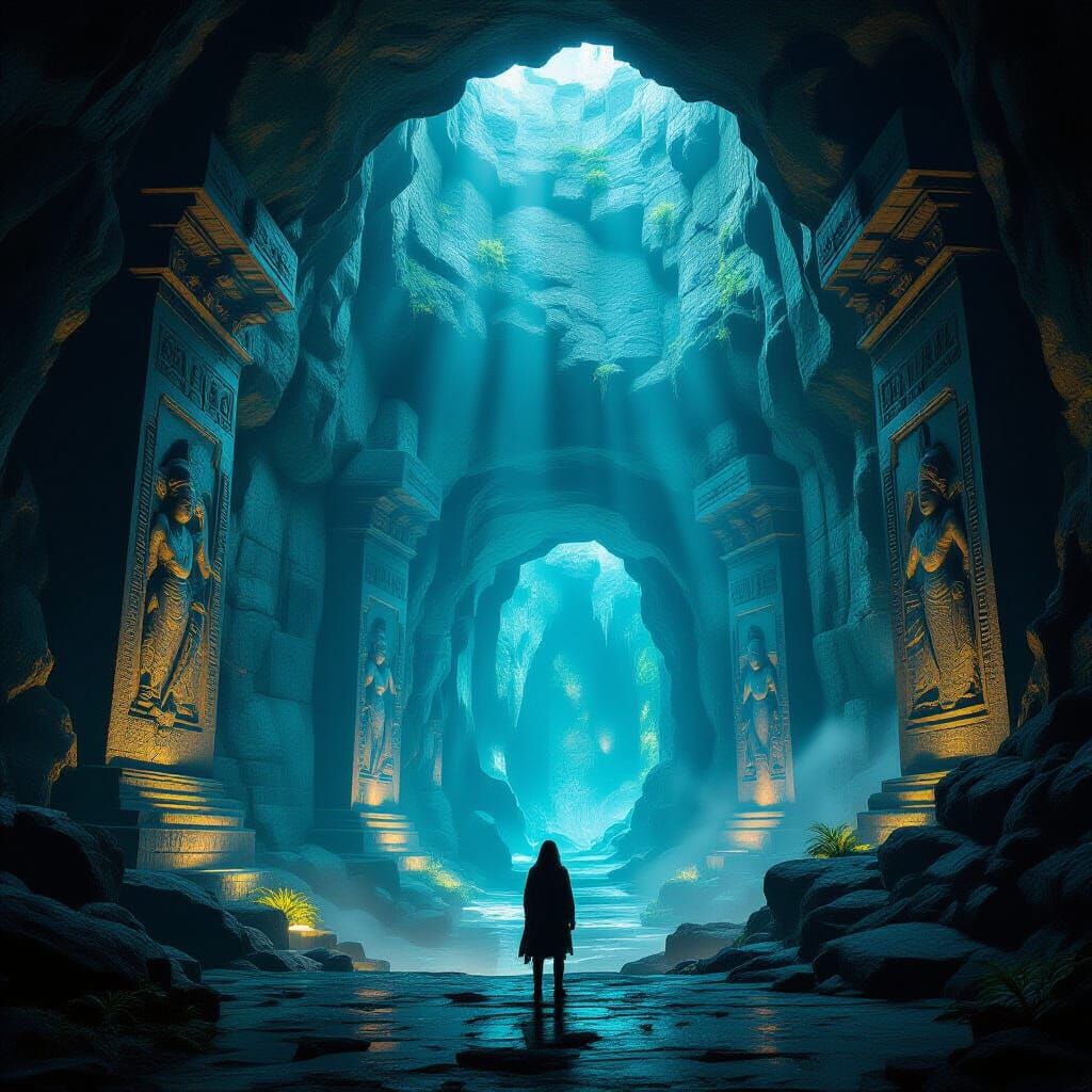 Explorer Discovers Bioluminescent Underground Plaza