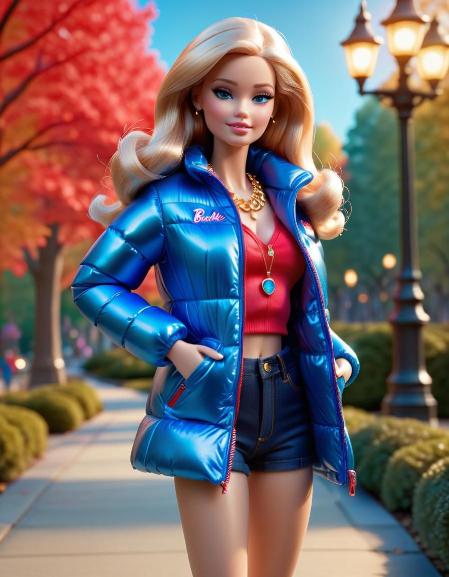 Barbie in Blue Puffy Jacket, 3D Digital Art