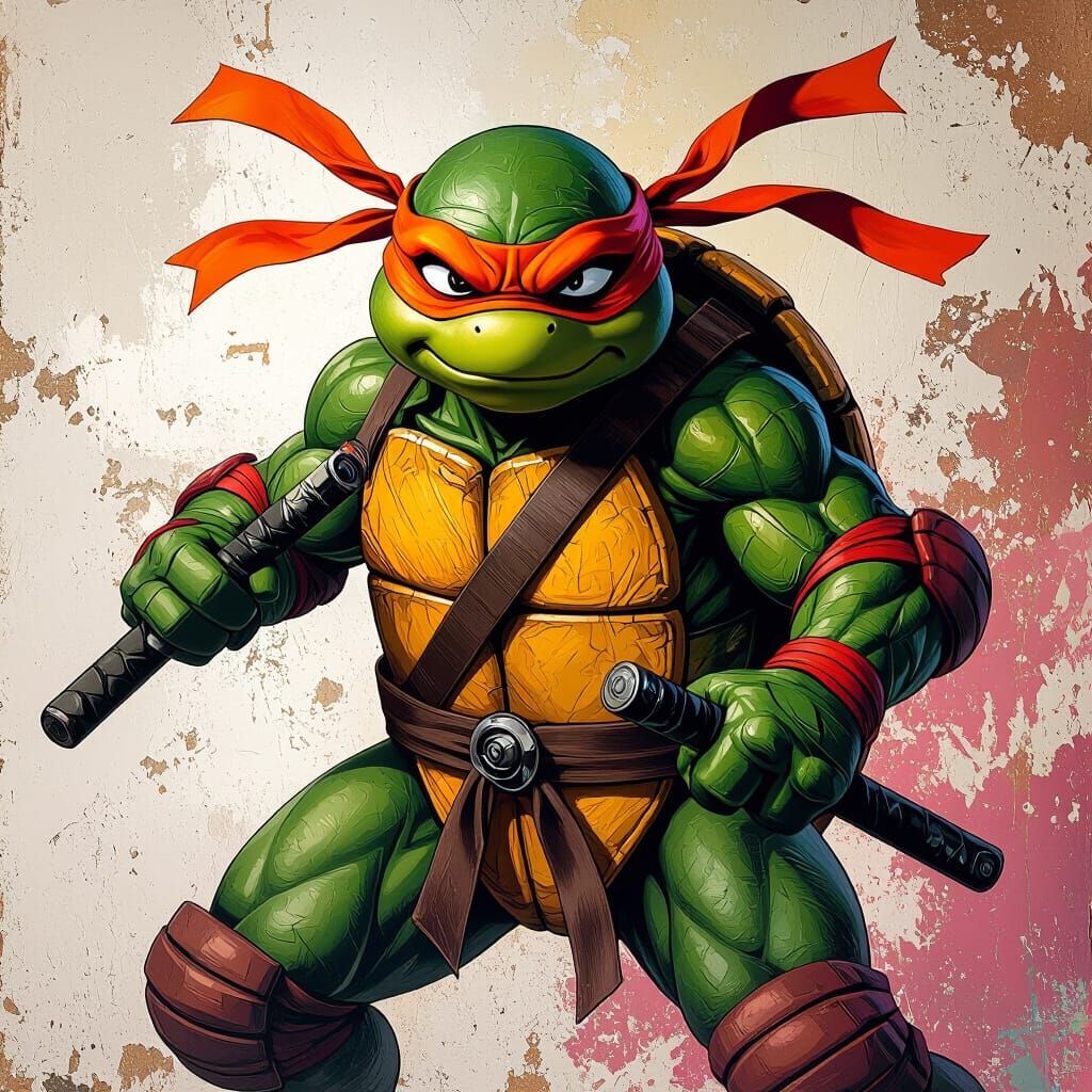 Ninja Turtle in Lowbrow Art Style With Nunchucks