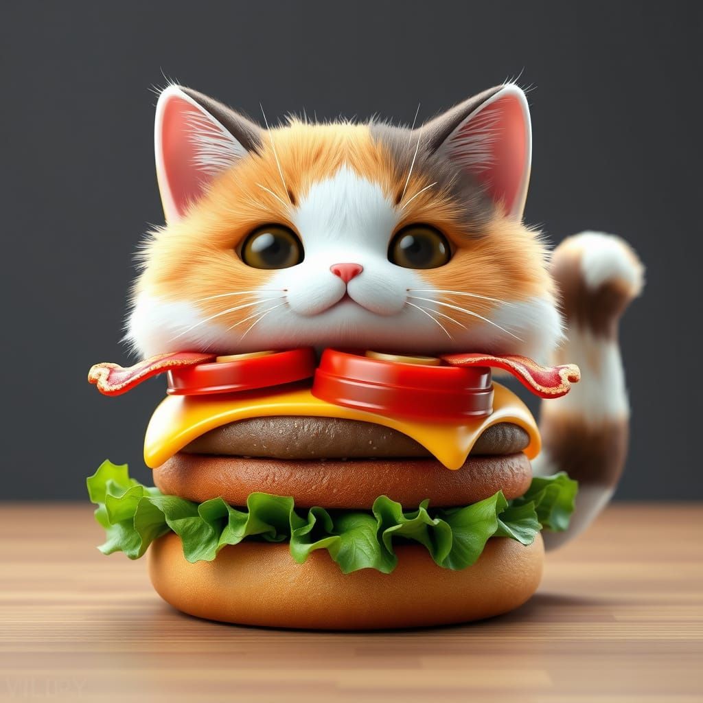 Cute Calico Cat Becomes Kawaii Cheeseburger