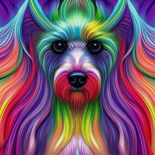 Rainbow Angel Dog with Flowing Hair in 3D