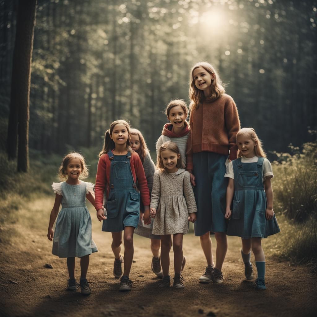 Charming Family Photo with Girls: Cinematic Film Still