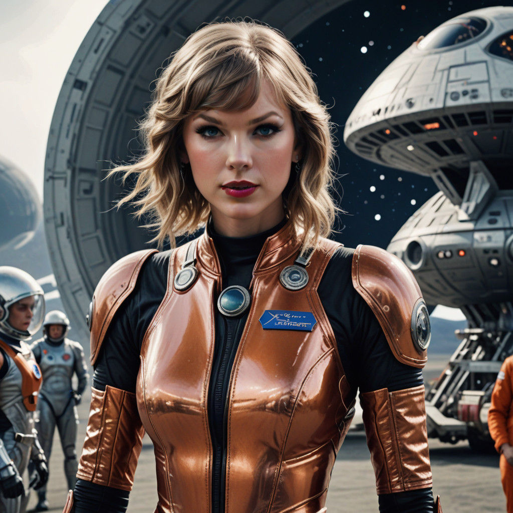 Young Spacewoman on Spaceport in Retro Sci-Fi Style