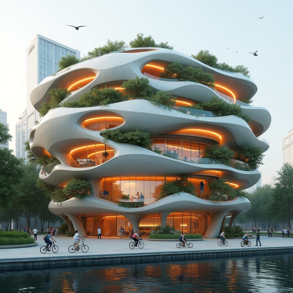 Futuristic Flower Building with Snake Skin Texture