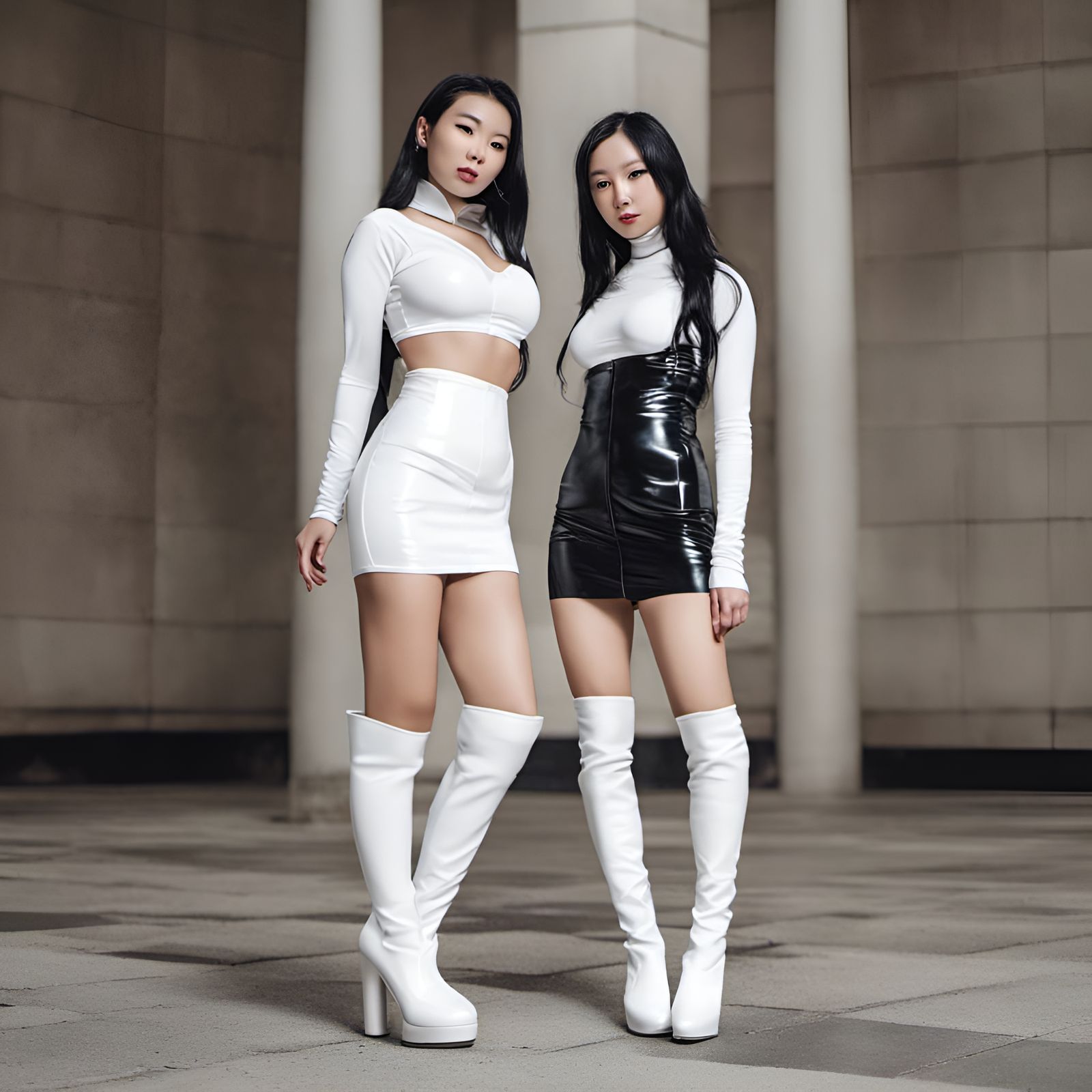 Two beautyful black haired asian woman.