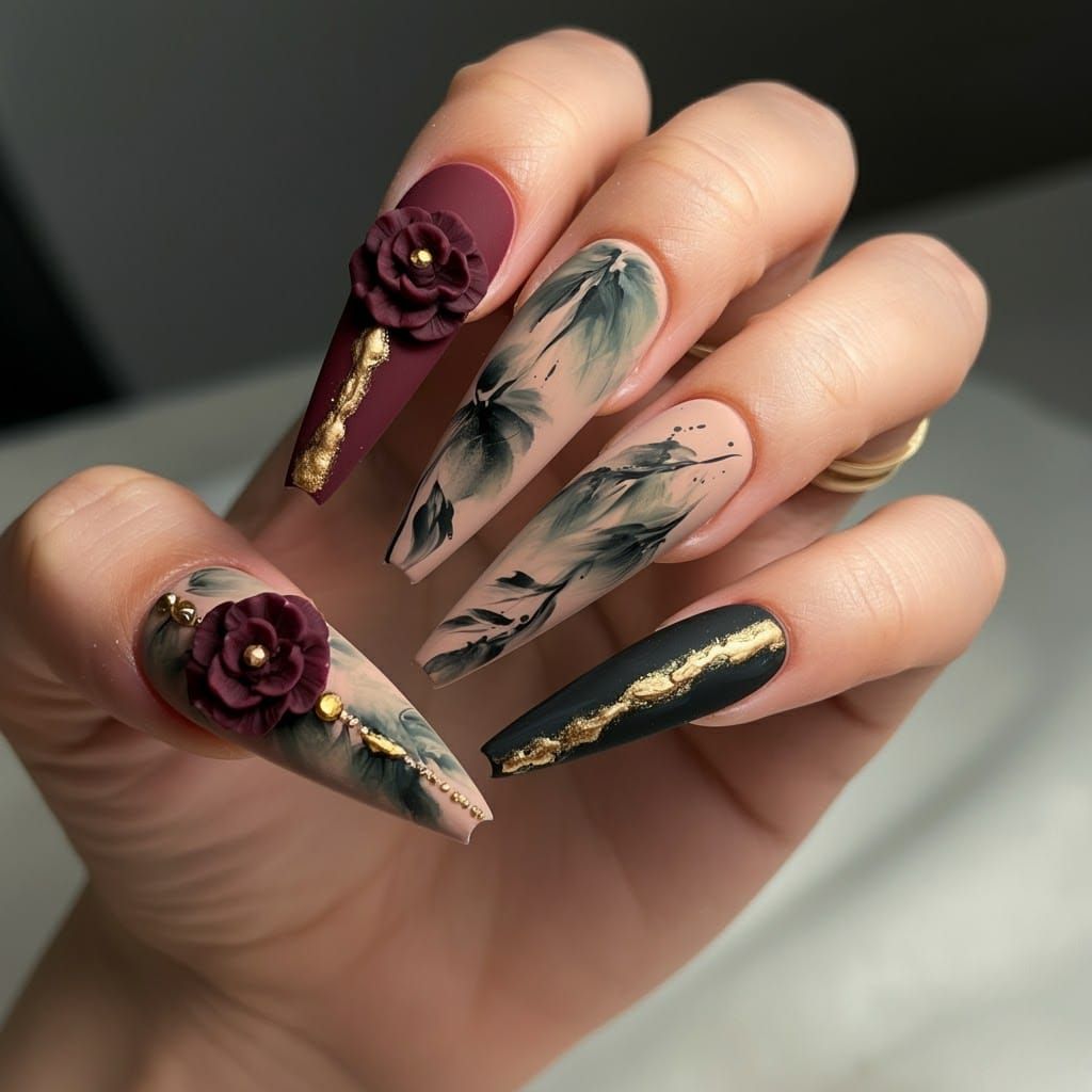 Glamorous Tiger Floral Nail Art Design