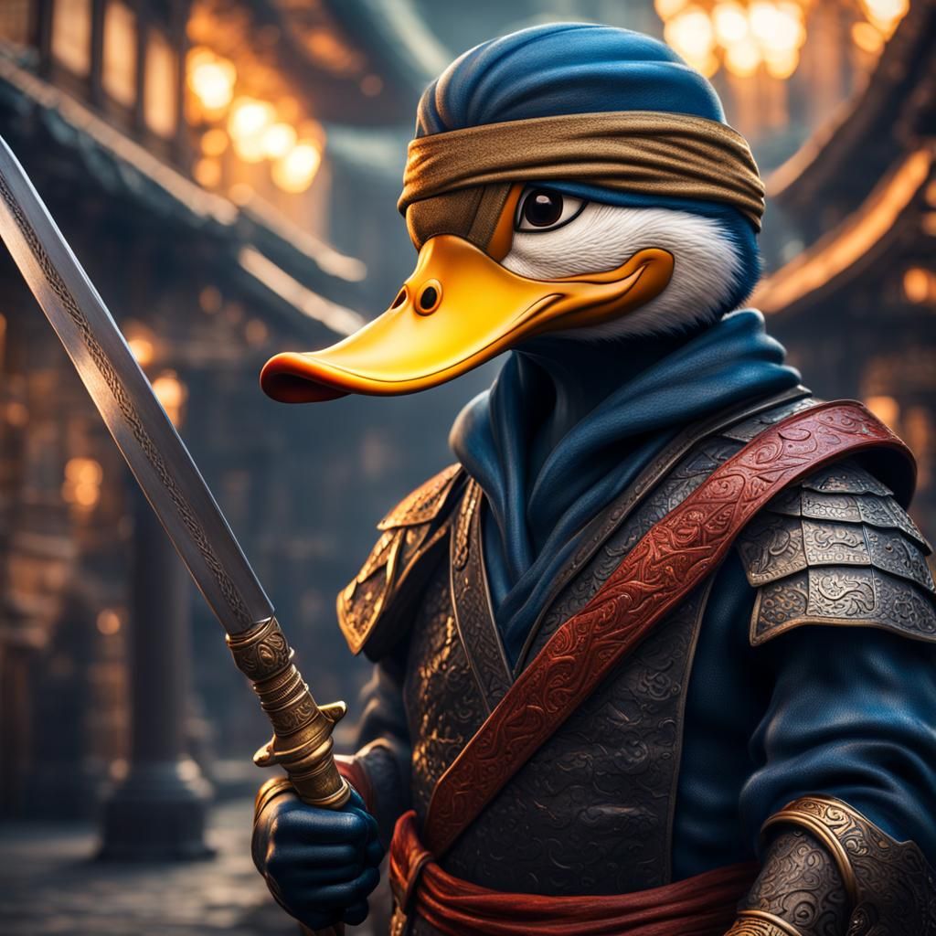 Hyperrealistic Ninja Duck Character in Cinematic Style