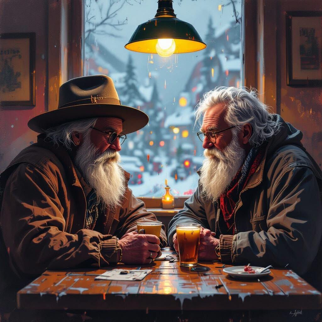 Elders Meeting Portrait in Hyperrealistic Splash Art Style