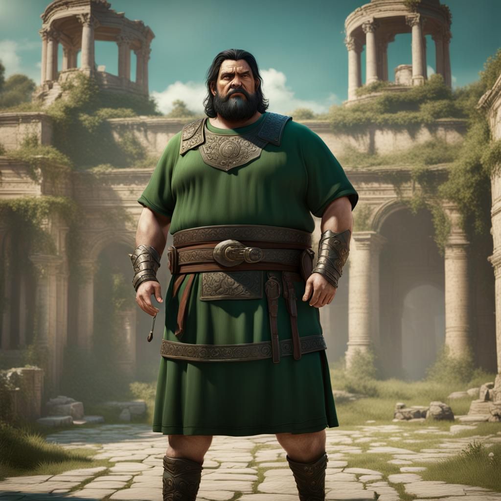 Fat Roman Man in Green Shirt: Matte Painting
