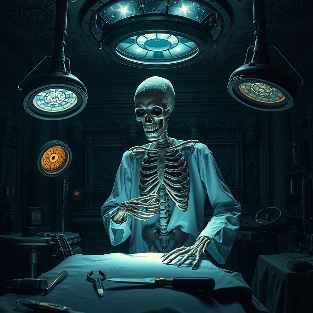 Steampunk Surgeon in Gothic Operating Room