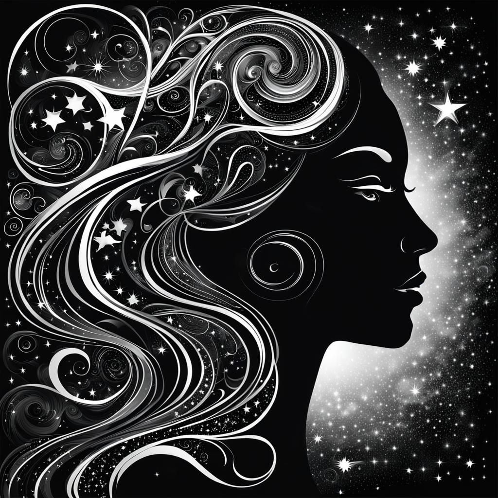 Abstract Woman's Silhouette with Cosmic Swirls