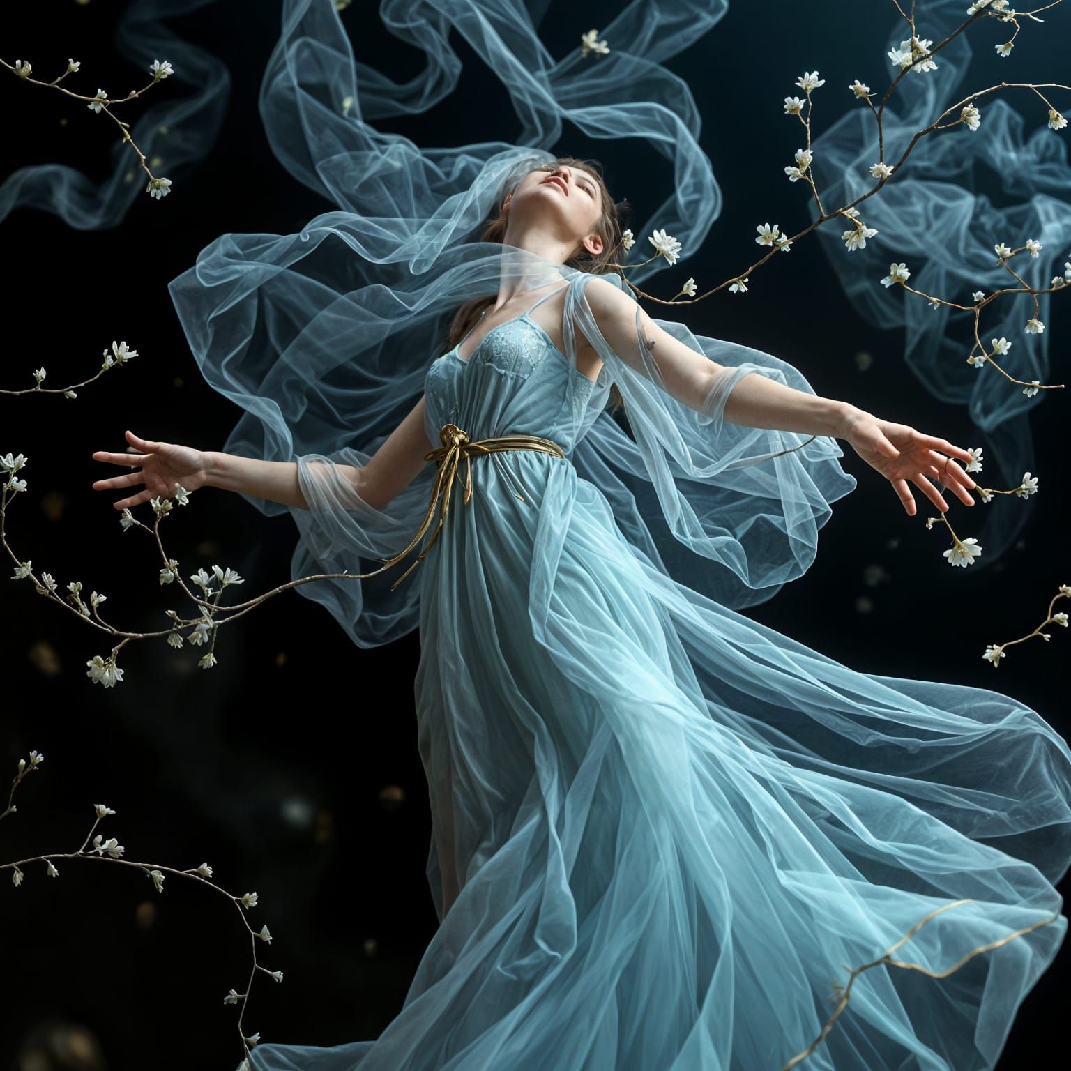 Psychedelic Dancer with Floral Transparency