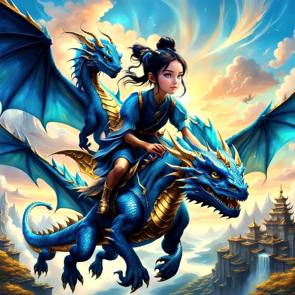 Girl and Blue Dragon Fantasy Concept Art