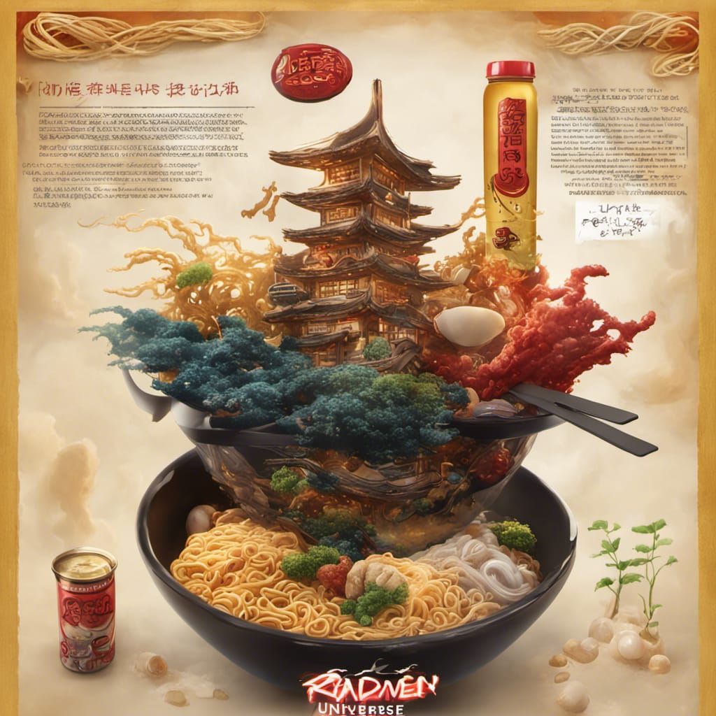 Ramen Noodle Universe in a Bottle: Digital Art