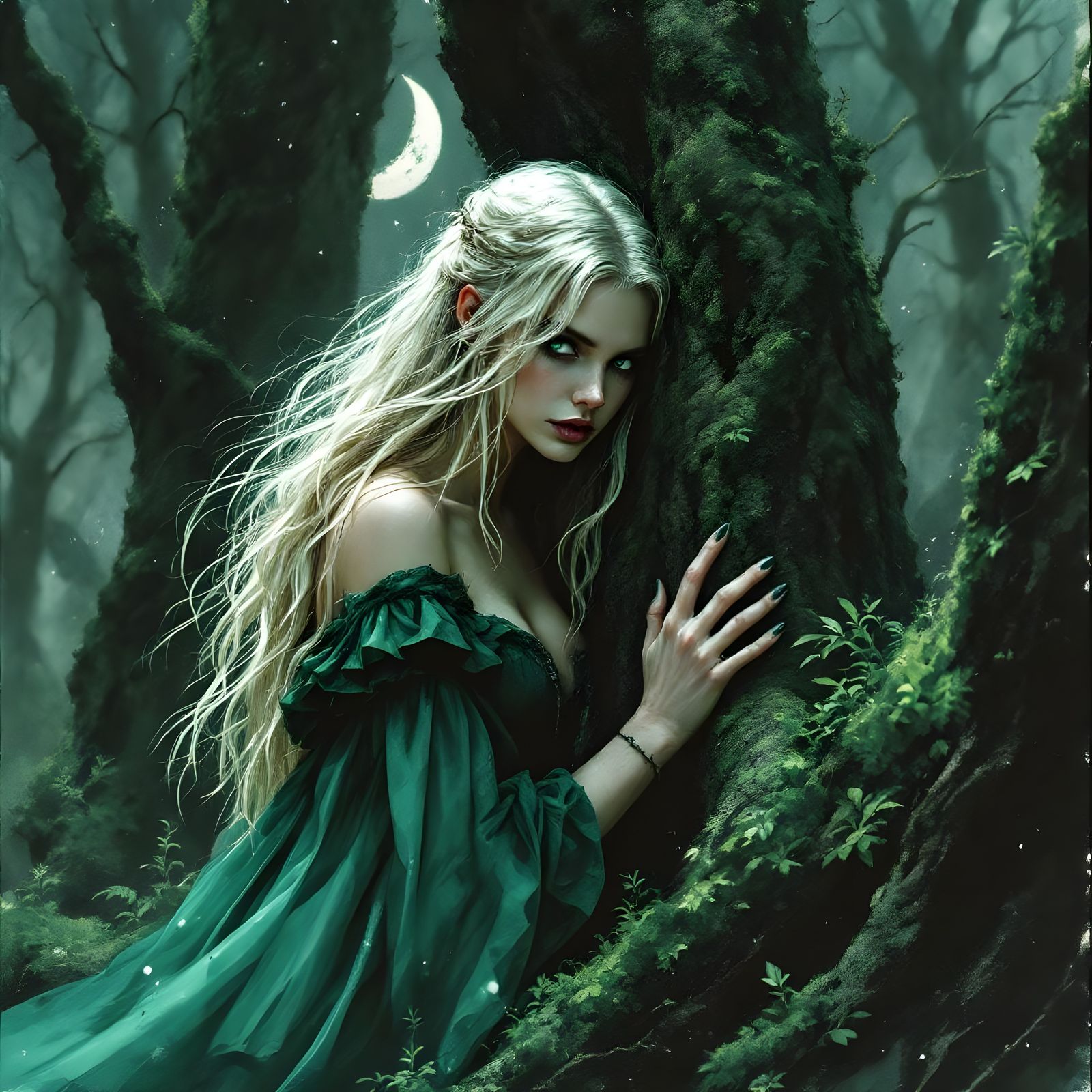 Norse Goddess in Shadowy Forest: Watercolor Portrait