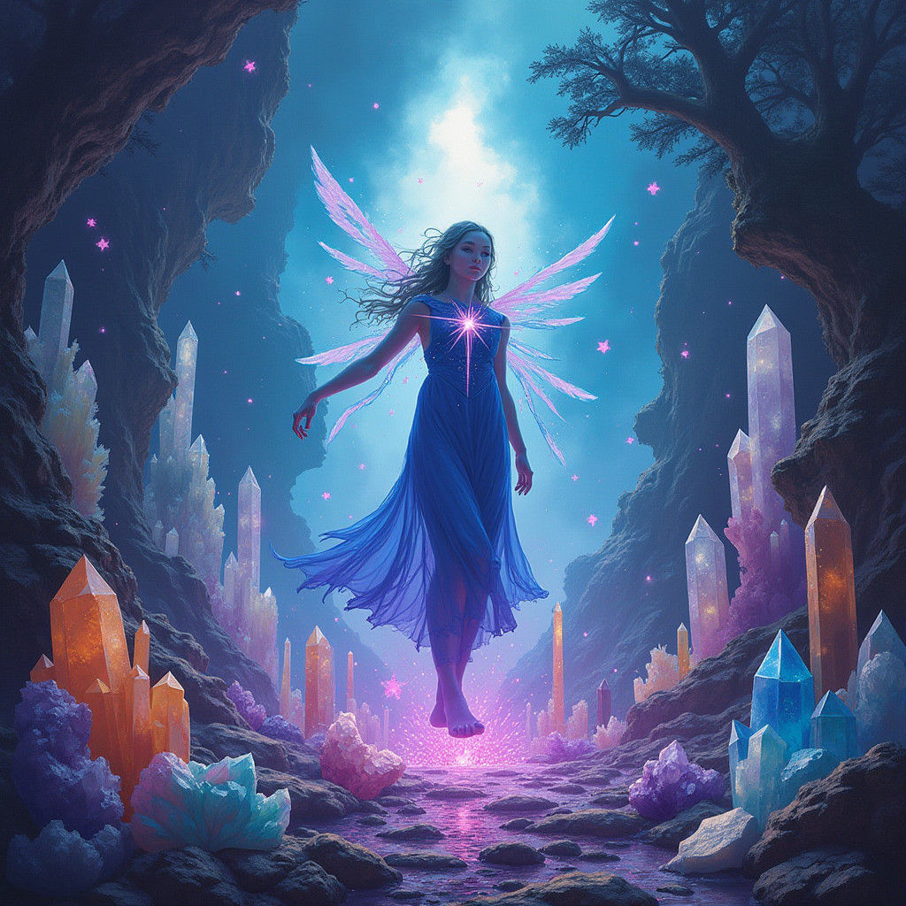 Mystical Crystal Being in a Dreamlike Landscape