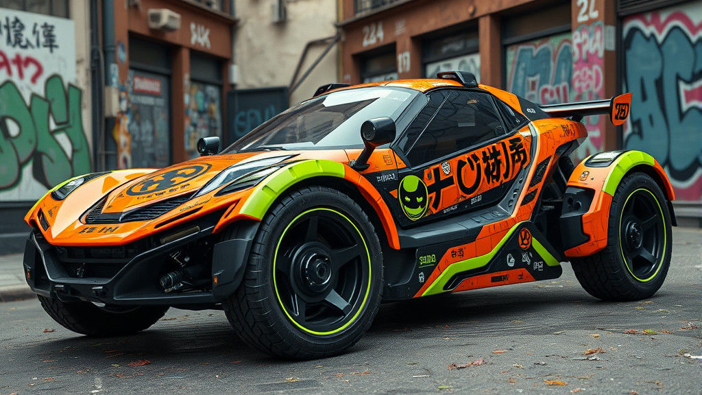 Cyberpunk Buggy on Graffiti Street: Sleek Future Vehicle