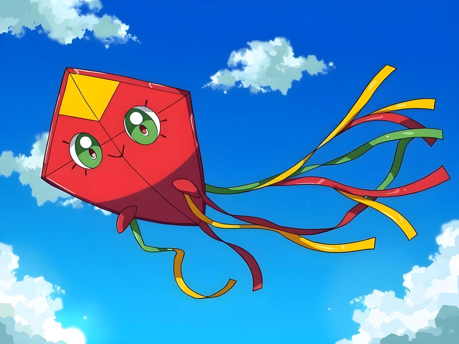Kite Pokémon Soaring in Blue Sky Illustration