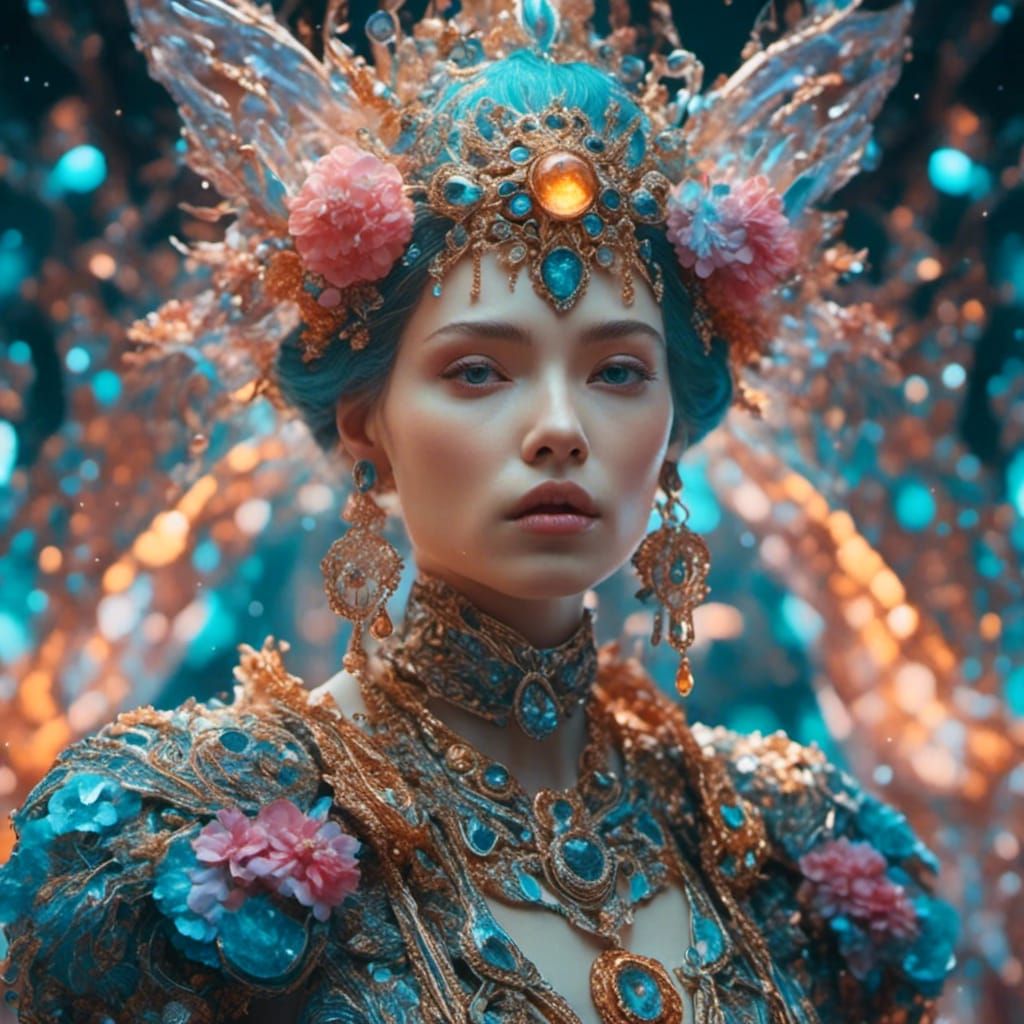 Hyperrealistic Portrait of Woman in Futuristic Jewelry