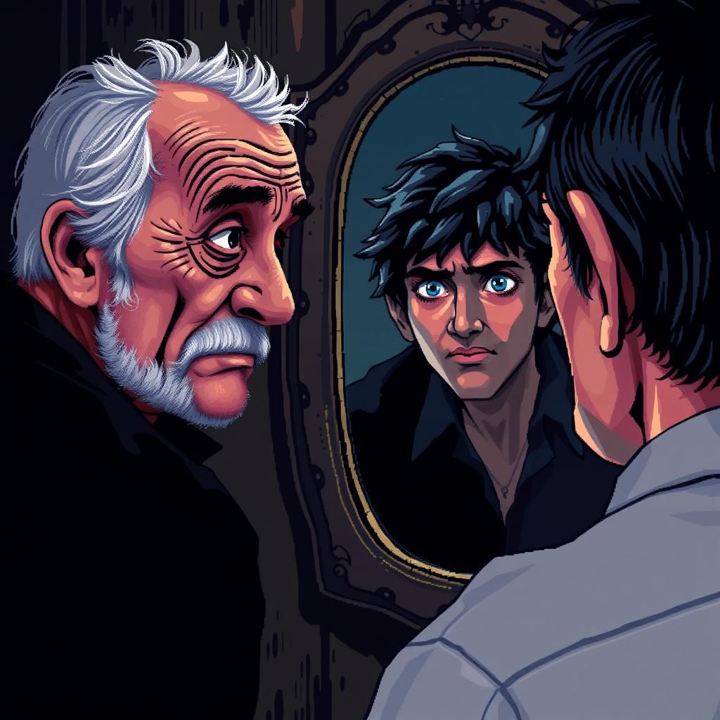 Old Man's Pixel Art Reflection: 8-bit Nostalgia