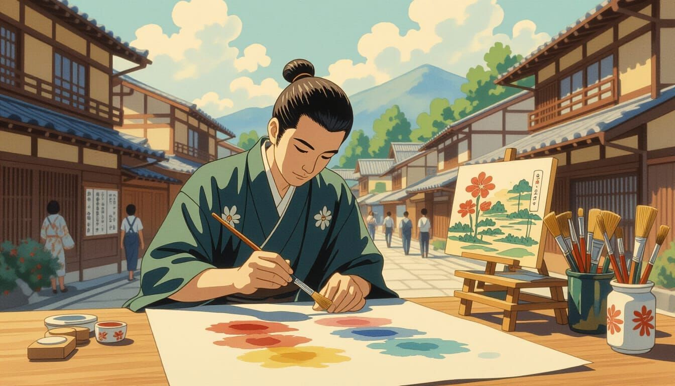 Artist Crafts Miniature Paintbrush in Ukiyo-e Style