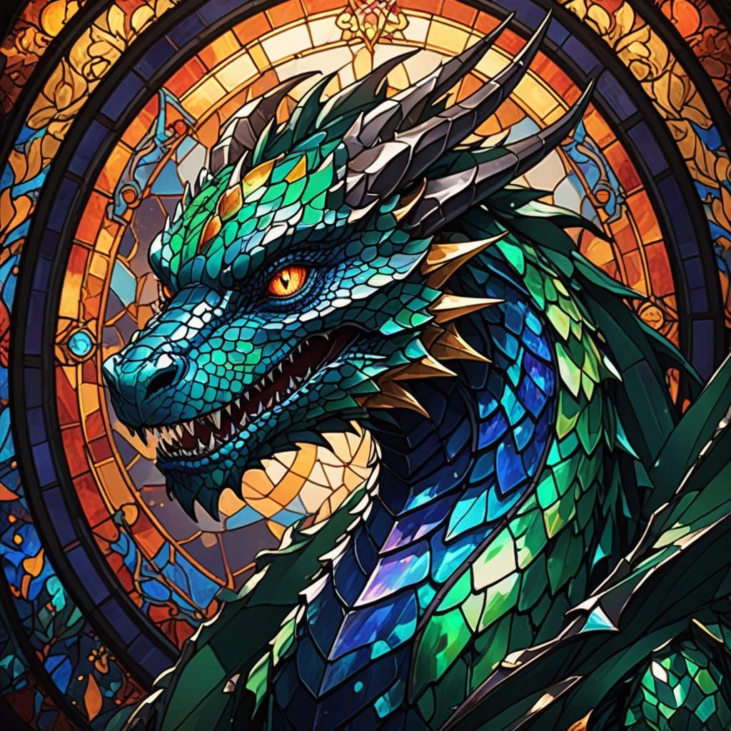 Stained glass picture of dragon