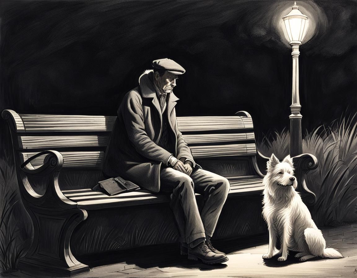 Gloomy Park Scene in Silverpoint Style