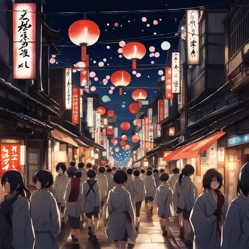 Japanese Night Festival in Anime Style