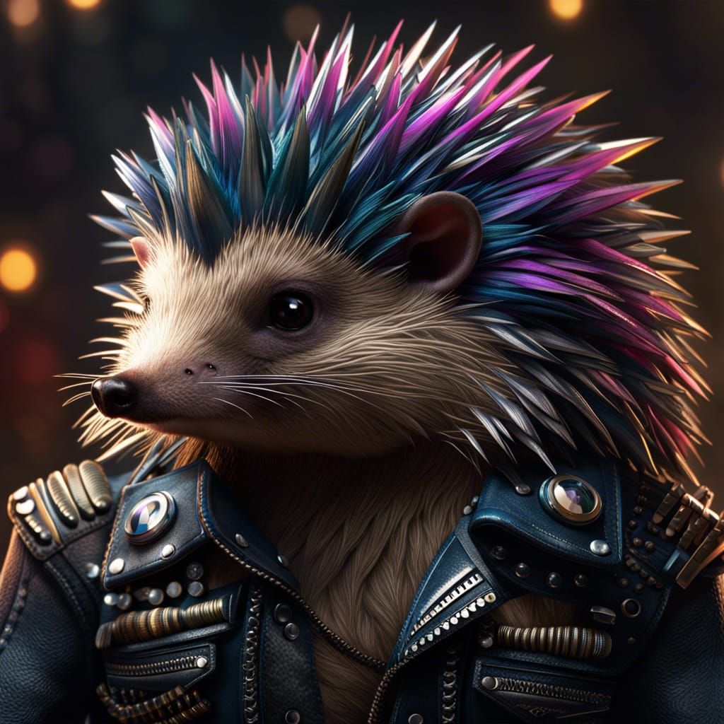 Hyperrealistic Punk Rock Hedgehog Portrait