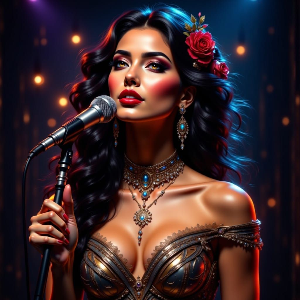 Hispanic Singer in Pop Surrealist Style