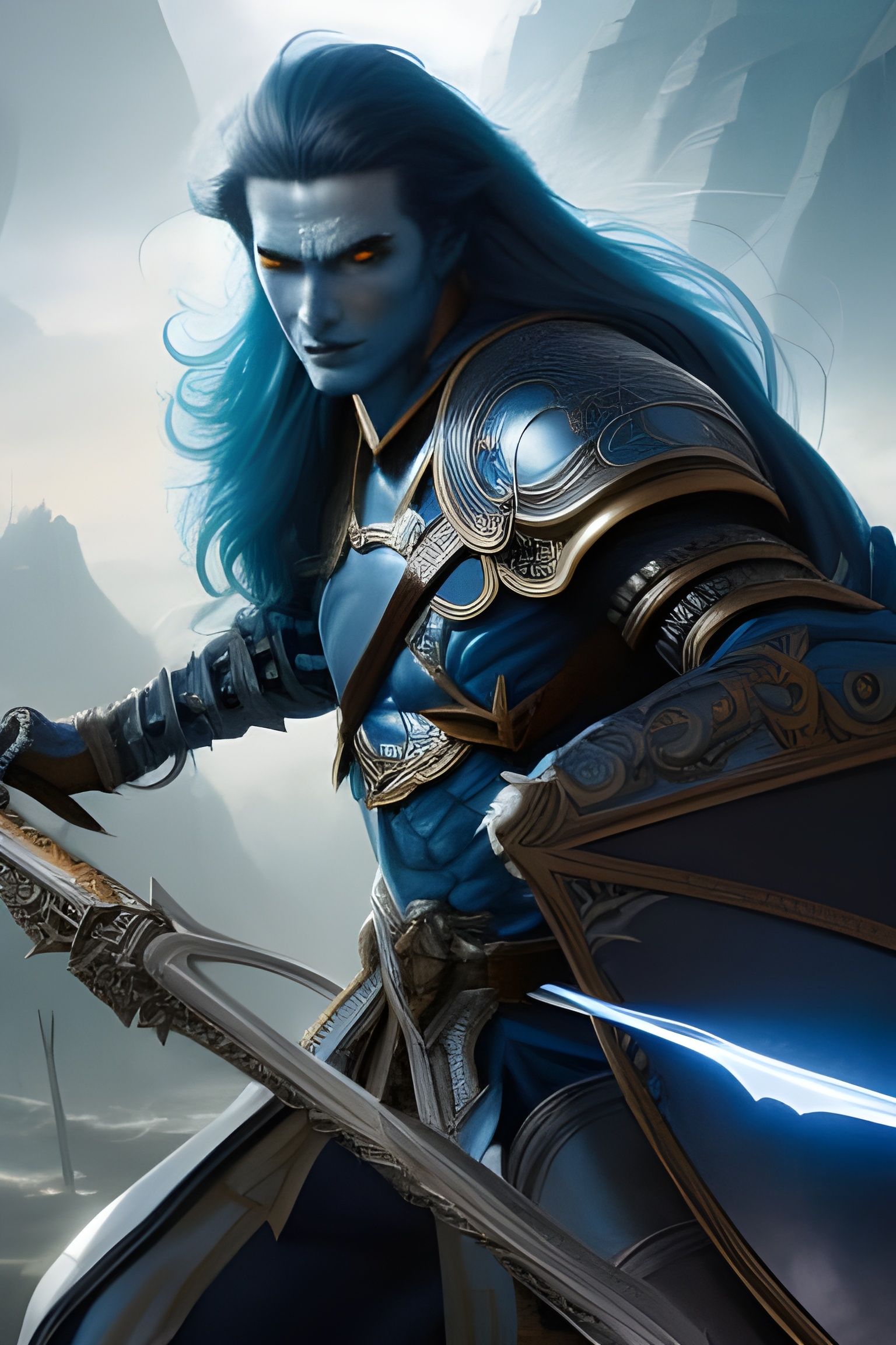 Fully blue dark elf worrior of the Blue Court