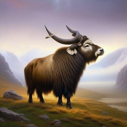 Muskox with Bone Plates: Ethereal Fantasy Art