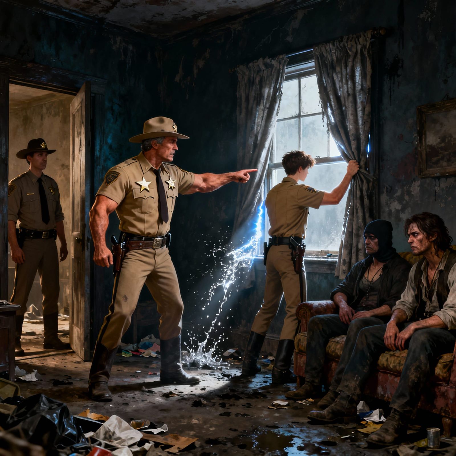 Sheriff Directs Light into Dark Room