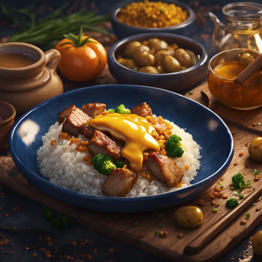 Rice and Pork Dish with Honey Mustard Sauce